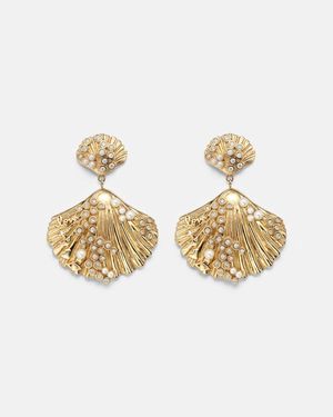 Sydney Evan Scallop Shell 14Kt (585/1000) Earrings With Diamonds And Pearls - Metallic