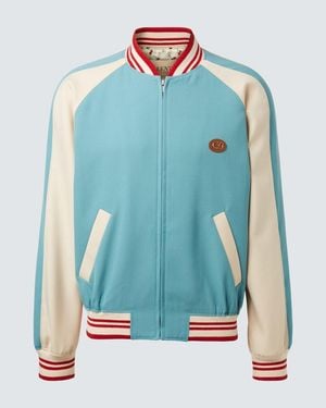 Valentino Logo Virgin Wool Varsity Jacket - Blue
