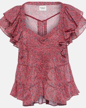 Isabel Marant Madrana Ruffled Printed Cotton Top - Red