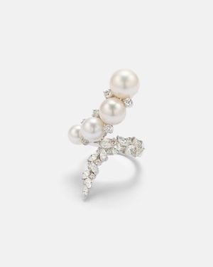 YEPREM Pearlescent 18Kt Ring With Diamonds And Freshwater Pearls - White