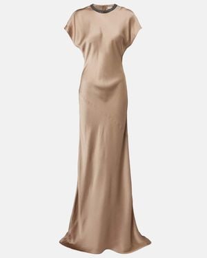 Brunello Cucinelli Monili Satin Gown - Natural