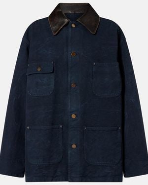 Prada Oversized Cotton Leather-Trimmed Jacket - Blue