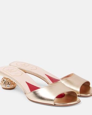 Roger Vivier Embellished Metallic Leather Mules - Pink