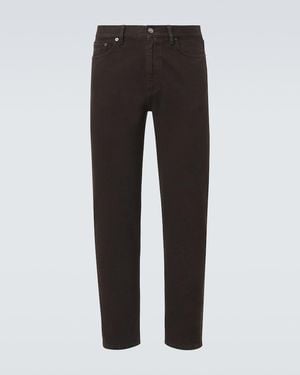 ZEGNA Leather-Trimmed Cotton Straight Trousers - Black