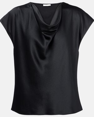 Vince Draped Silk Satin Top - Black