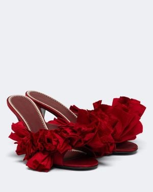 Magda Butrym Floral-Applique Satin Mules - Red