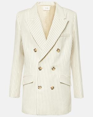 FRAME Striped Cotton And Linen Blazer - White