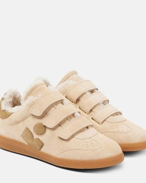 Isabel Marant Beth Shearling-Trimmed Leather Sneakers - Natural