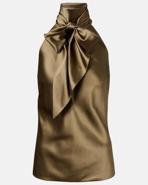 Ralph Lauren Chiltons Tie-Neck Satin Top - Green