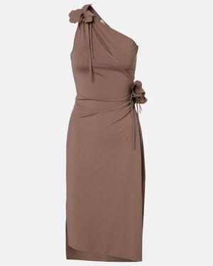 Coperni Floral-Applique One-Shoulder Jersey Cocktail Dress - Brown
