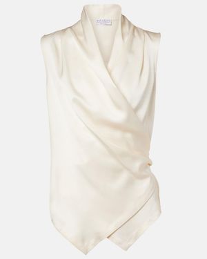 Brunello Cucinelli Monili Silk Top - Natural