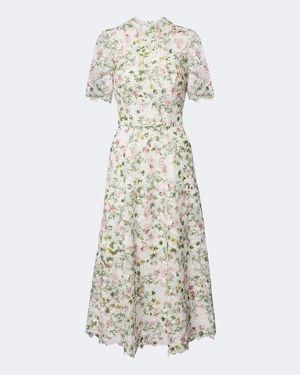 Monique Lhuillier Floral Lace Midi Dress - White
