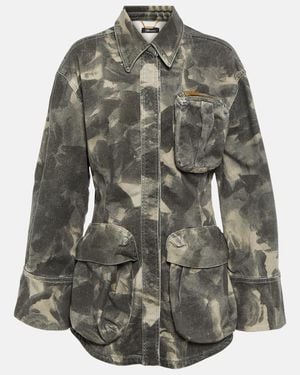 Blumarine Belted Printed Denim Jacket - Gray