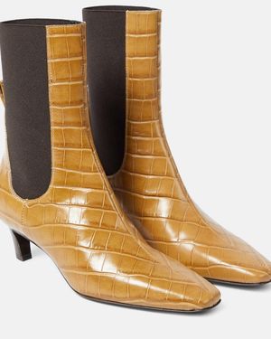 TOTEME The Mid Heel Croc-Effect Leather Ankle Boots - Brown