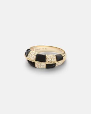 Yvonne Léon Ring Alliance Damier Aus 9Kt Gelbgold Mit Diamanten Und Onyx - Weiß