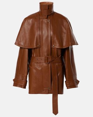 Chloé Caped Leather Trench Coat - Brown