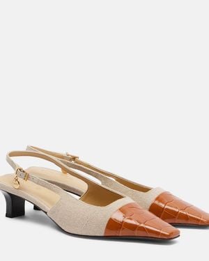 Tod's Leather-Trimmed Canvas Slingback Court Shoes - Natural