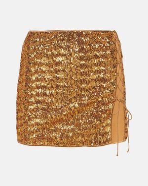 Oséree Feather-Trimmed Sequined Miniskirt - Metallic