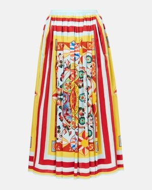 Dolce & Gabbana Pleated Printed Cotton Midi Skirt - Red
