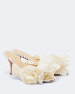 Magda Butrym Floral-Applique Satin Mules - Natural