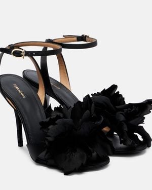Ferragamo Ghilly 95 Floral-Applique Satin Sandals - Black