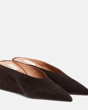 Alaïa 75 Suede Point-Toe Wedge Mules - Brown