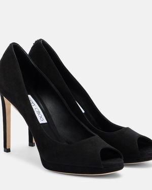 Jimmy Choo Riya Suede Peep-Toe Pumps - Black