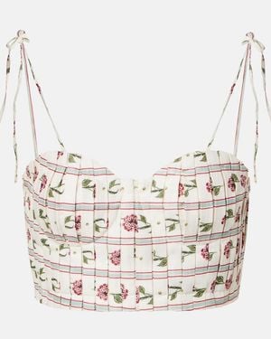 Agua Bendita Morgina Floral Linen Top - Metallic