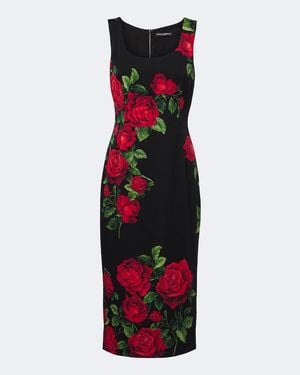 Dolce & Gabbana Floral Silk-Blend Midi Dress - Red