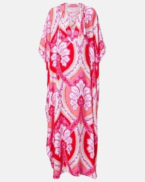 Melissa Odabash Carlotta Printed Satin Kaftan - Red