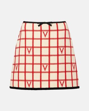 Valentino Vlogo Checked Wool-Blend Miniskirt - Red