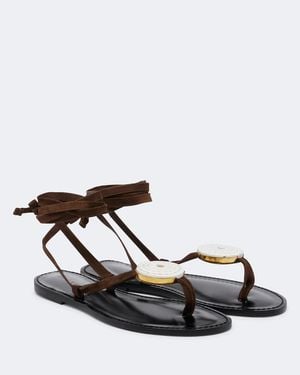 Amanu Vamizi Embellished Suede Thong Sandals - Brown