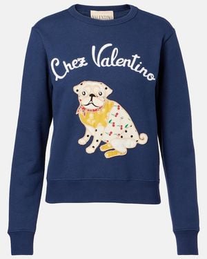 Valentino Embroidered Cotton Jersey Sweatshirt - Blue