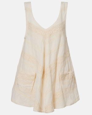 Juliet Dunn Crochet-Trimmed Cotton Minidress - Natural