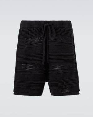 Commas Cotton-Blend Crochet Bermuda Shorts - Black