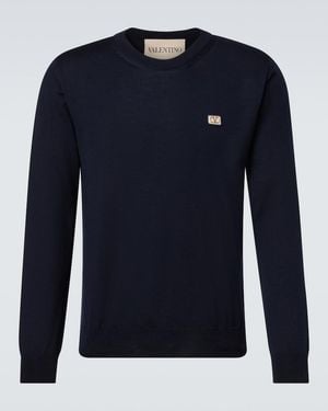 Valentino Pullover Vlogo Aus Schurwolle - Blau