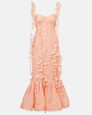 Zimmermann Dawning Linen And Silk Midi Dress - Pink