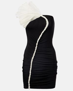 Nensi Dojaka Floral-Applique Asymmetric Minidress - Black