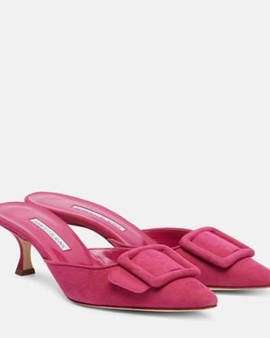 Manolo Blahnik Maysale Suede Mules - Pink