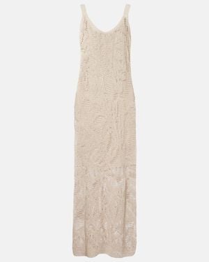 Brunello Cucinelli Dazzling Water Lillies Knitted Midi Dress - Natural