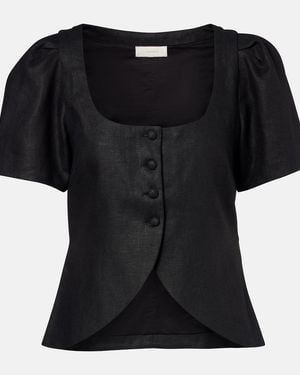 Faithfull the Brand Emma Linen Top - Black
