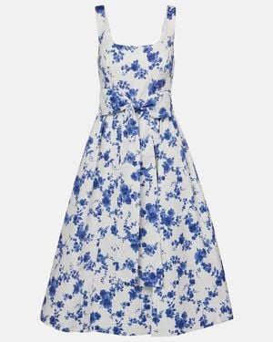 Carolina Herrera Floral Faille Midi Dress - Blue