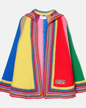 PUCCI Colourblock Wool Knit Poncho - Red