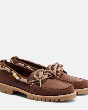 Golden Goose Cruise Beaded Suede Boat Shoes - Brown