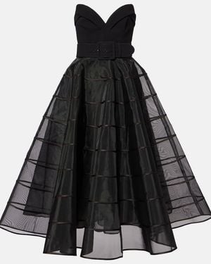 Rebecca Vallance Marcella Striped Tulle-Trimmed Gown - Black