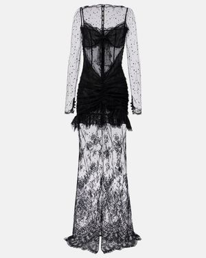 Alessandra Rich Sheer Cotton-Blend Lace Gown - White