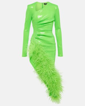 David Koma Sequined Feather-Trimmed Midi Dress - Green