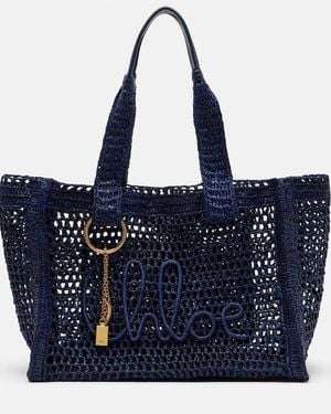 Chloé Summer Banana East-West Raffia Tote Bag - Blue