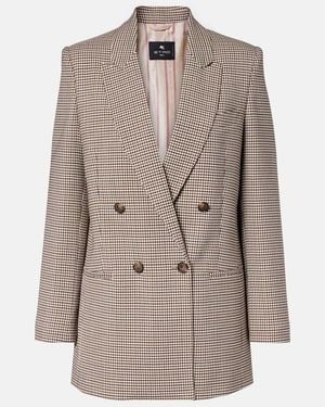 Etro Checked Double-Breasted Wool-Blend Blazer - Natural
