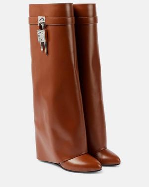 Givenchy Shark Lock Leather Knee-High Boots - Brown